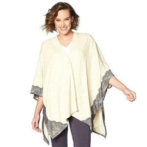 Soft Cozy Cardigan Brushed Hacci Knit Poncho Lace Trim